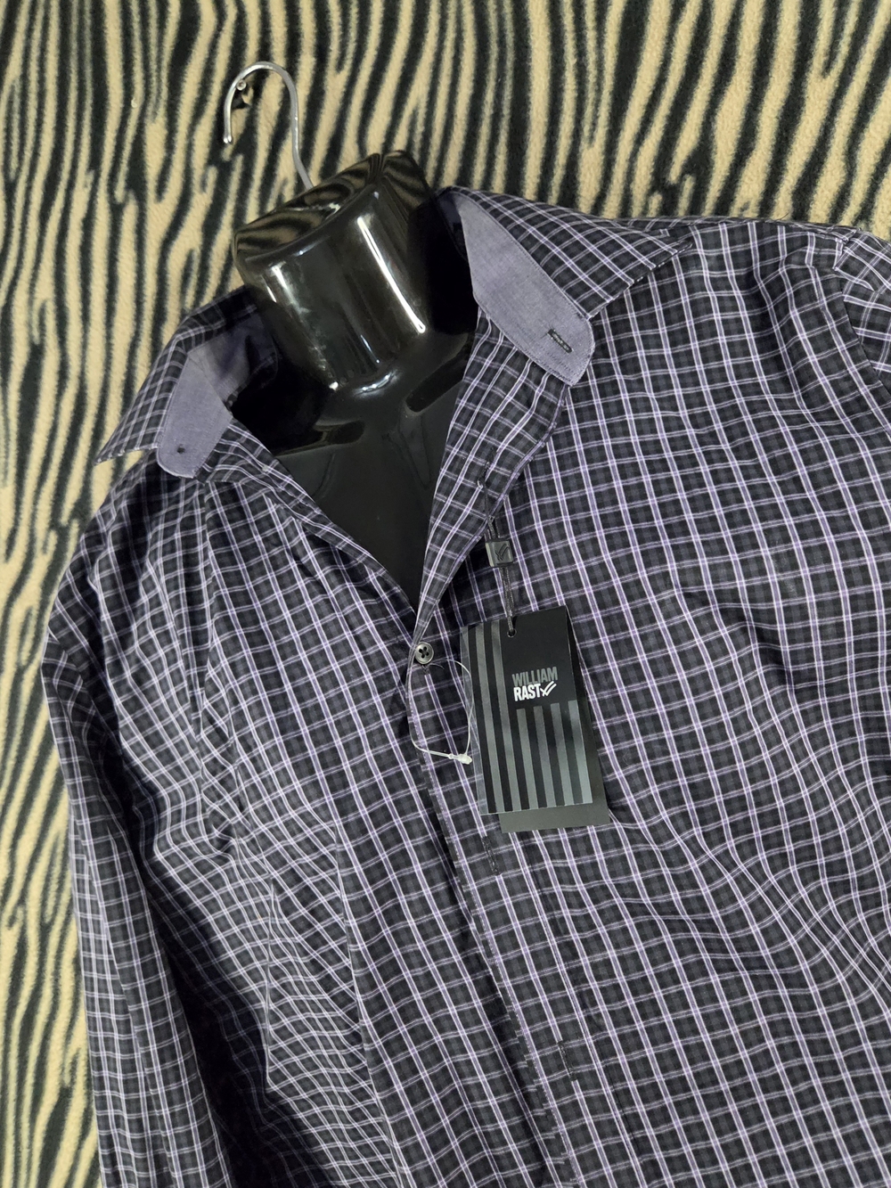 William Rast Men's Button-up Plaid Shirt in Mulled Grape 17-17.5 32/33